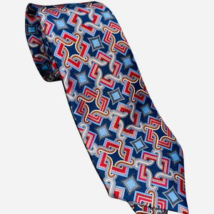 Daniel Cremieux Italian Silk Tie Blue Red Geo Mantero‎ Print NWT